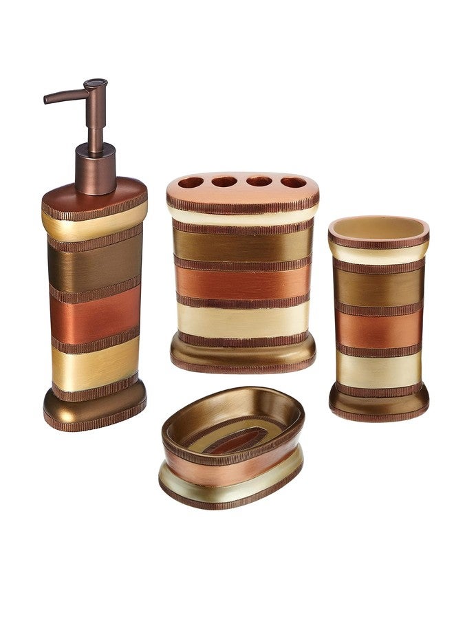 طقم إكسسوارات حمام عصري أنيق مكون من 4 قطع من Popular Bath، يشمل موزع صابون للاستحمام، وكوب، وحامل فرشاة أسنان، وحامل صابون. تصميم فاخر وعصري، فريد من نوعه، مناسب للاستحمام.