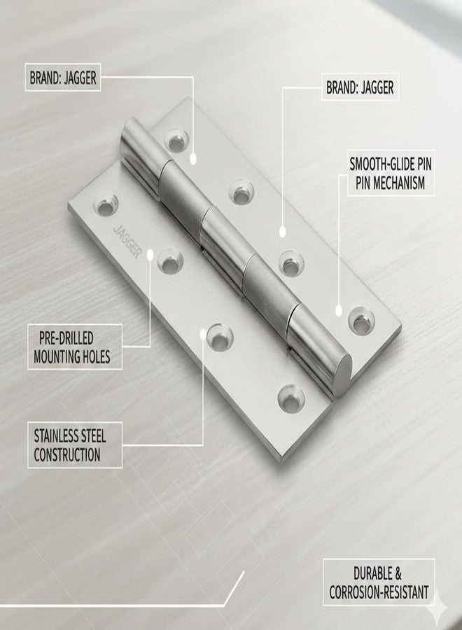 JAGGER JAG427 4" Inch Stainless Steel Hinges Heavy Duty | Rust Proof Butt Hinges for Wooden Doors, Cabinets & Windows | Smooth Silent Operation (12) - Image 5