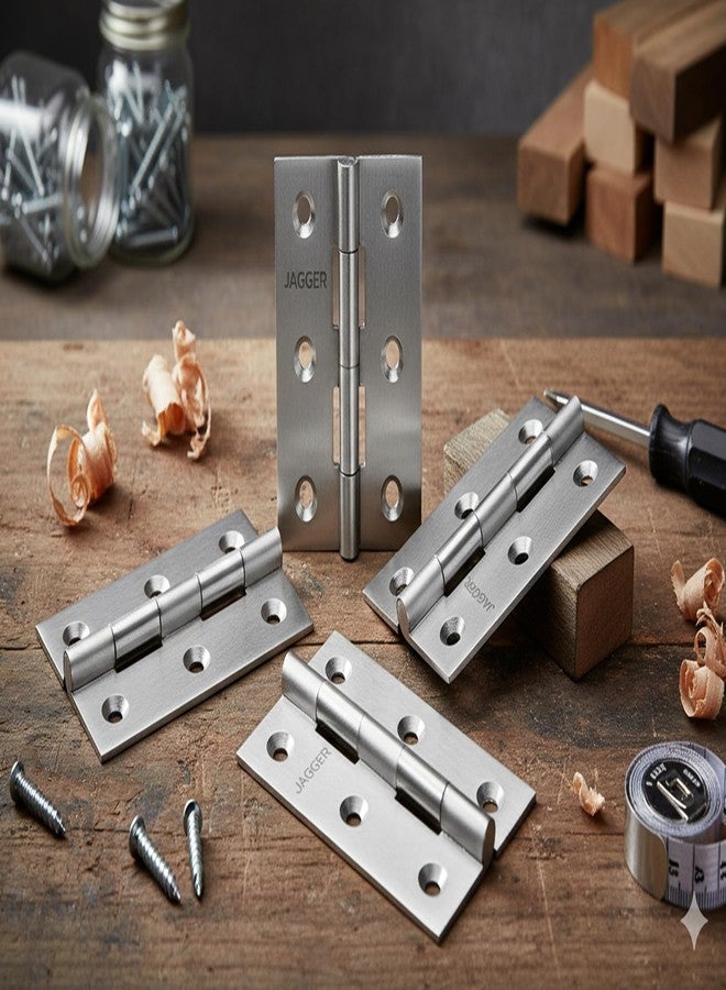 JAGGER JAG427 4" Inch Stainless Steel Hinges Heavy Duty | Rust Proof Butt Hinges for Wooden Doors, Cabinets & Windows | Smooth Silent Operation (12) - Image 4