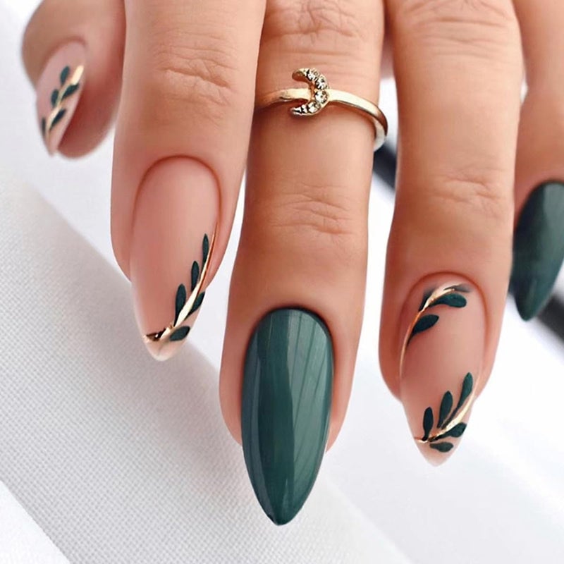 CTTHNBD 6 Packs (144 Pcs) Almond, Flower & Leaf Press on Nails - Short, Medium Sizes - 6 Styles - Fake Nails Kit for Women - Image 4