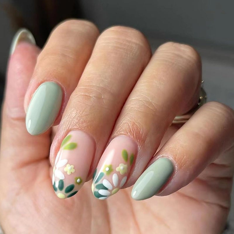 CTTHNBD 6 Packs (144 Pcs) Almond, Flower & Leaf Press on Nails - Short, Medium Sizes - 6 Styles - Fake Nails Kit for Women - Image 5