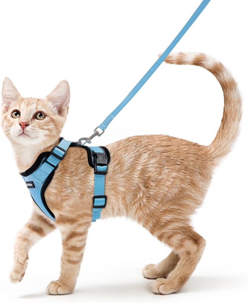 Rabbitgoo Cat Harness and Leash for Walking, Escape Proof Soft Adjustable Vest Harnesses for Cats, Easy Control Breathable Reflective Strips Jacket, Light Blue, S - Image 1