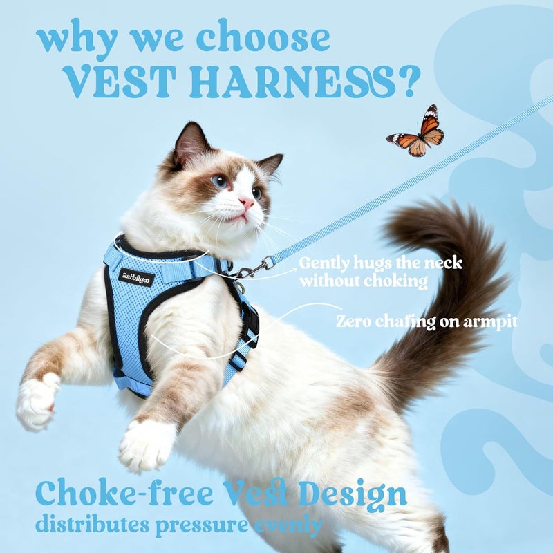 Rabbitgoo Cat Harness and Leash for Walking, Escape Proof Soft Adjustable Vest Harnesses for Cats, Easy Control Breathable Reflective Strips Jacket, Light Blue, S - Image 3