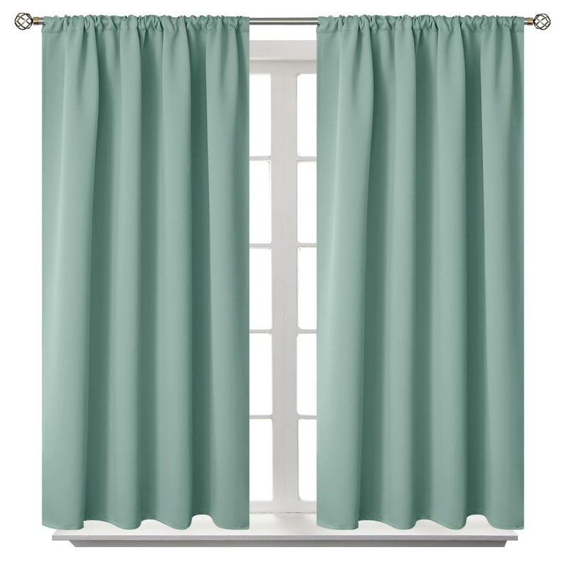 BGment Rod Pocket Room Darkening Curtains for Bedroom 48 Inches Length - Thermal Insulated Blackout Curtain for Bedroom  Light Sage  42 x 48 Inch  2 Panels - Image 1