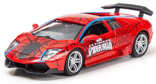 1:32 Spiderman Theme Model Car, Lamborghini Car Model, Superhero Zinc Alloy Pull Back Toy Car, Alloy Collectible Toy for Kids Boy Girl Gift Collectible - Image 1
