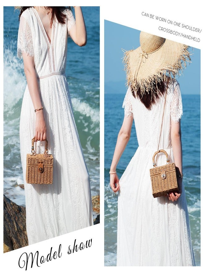 KUANG! Handwoven Rattan Bag for Women Woven Straw Square Crossbody Bag Vintage Basket Purse Beach Tote Bag - Image 2