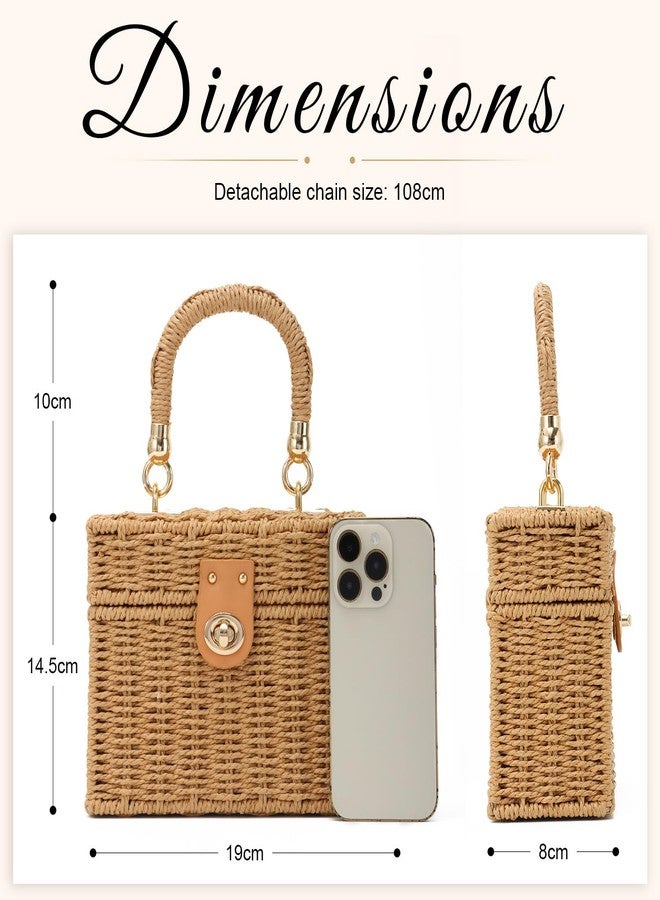 KUANG! Handwoven Rattan Bag for Women Woven Straw Square Crossbody Bag Vintage Basket Purse Beach Tote Bag - Image 4
