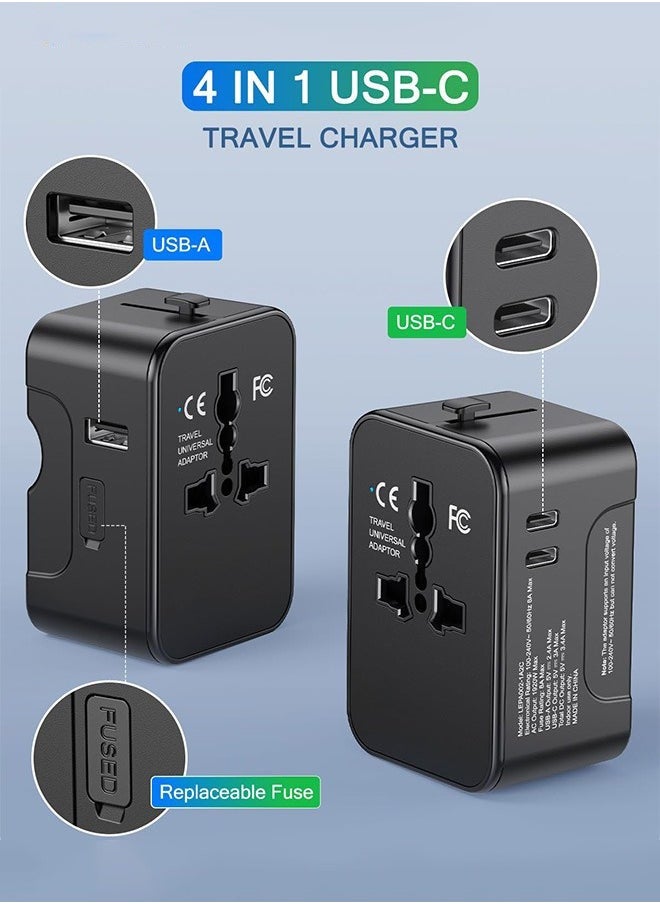 HOMESTAR Universal Travel Adapter Worldwide, Travel Plug Adapter Worldwide International Travel Adapter With 2 USB-C&1 USB-A, World Travel Adaptor All in One Universal Charger Power Adapter for EU US UK AU  - Image 2