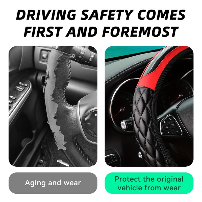 Couslcd Car Steering Wheel Cover, 14.5-15inch Leather Anti-Slip Car Wheel Cover Protector, Safety Comfortable Desgin, Universal Auto Steering Wheels Accessories for Cars Truck SUV (Red) - Image 4