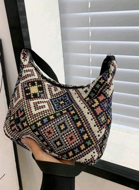Large Capacity Contrast Color Shoulder Bag,