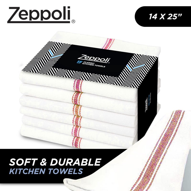 Zeppoli Zeppoli Classic Dish Towels - 15 Pack - 14"" by 25"" - 100% Cotton Kitchen Towels - Reusable Bulk Cleaning Cloths - Red Hand Towels - Super Absorbent - Machine Washable  - Image 2
