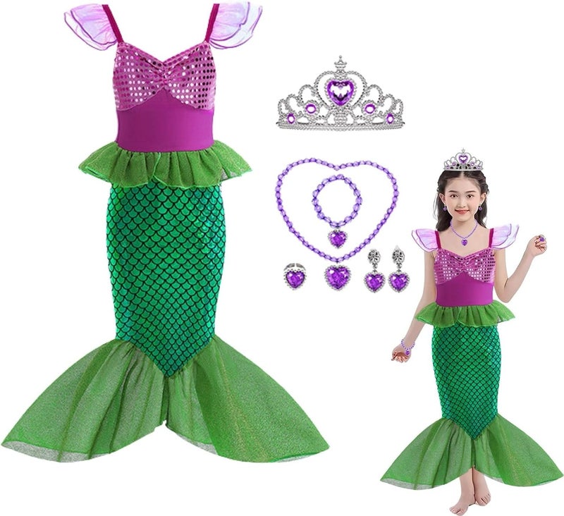 Home Smart Mermaid Princesses Queen Costume Dress for kid's Birthday Party Dress with Accessories Fairy-Tale Fancy Girl Dress for Party Favor and more. - Image 1