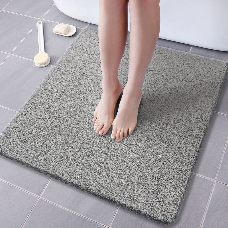 Shower Mat Non Slip Without Suction Cups 24x24 inch PVC Loofah Bath Mat for Textured Tub SurfaceShowerBathroom Quick Drying Grey