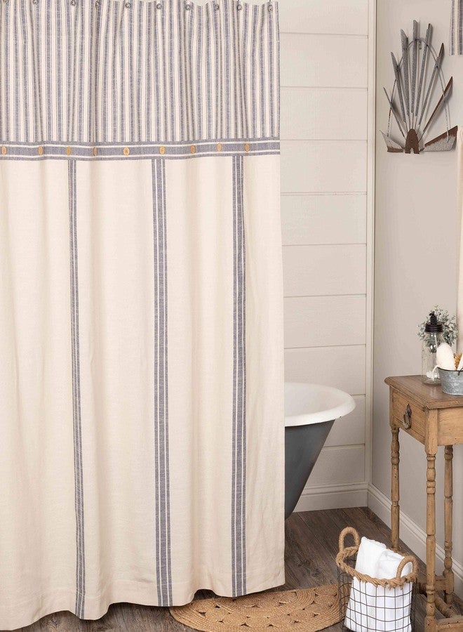 Piper Classics Market Place Blue Ticking and Grain Sack Stripe Shower Curtain - Image 1