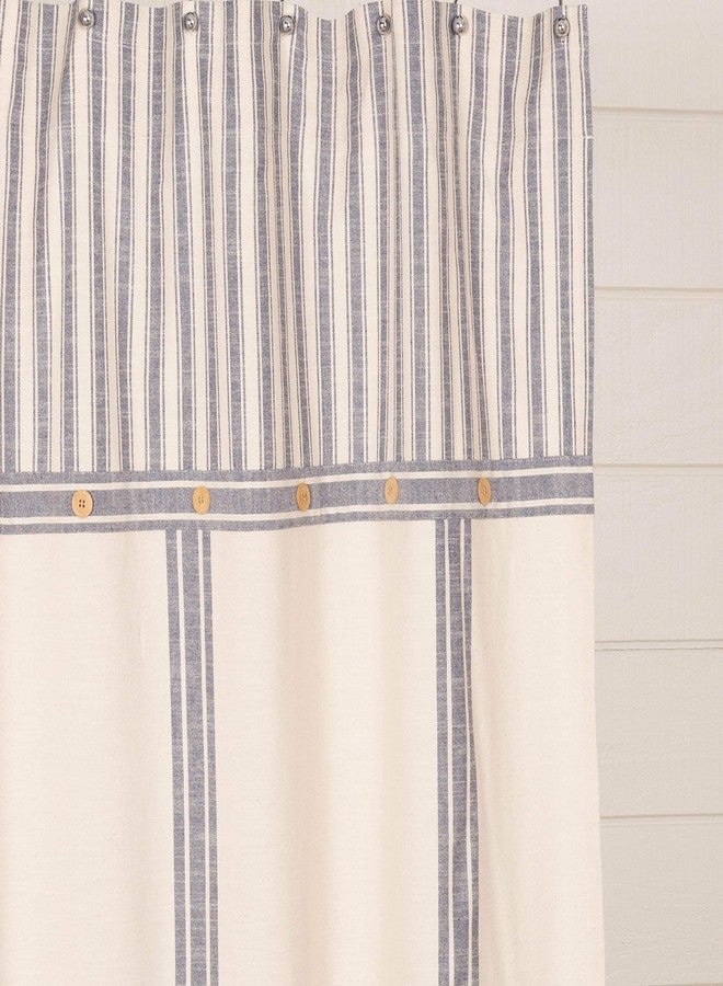 Piper Classics Market Place Blue Ticking and Grain Sack Stripe Shower Curtain - Image 2