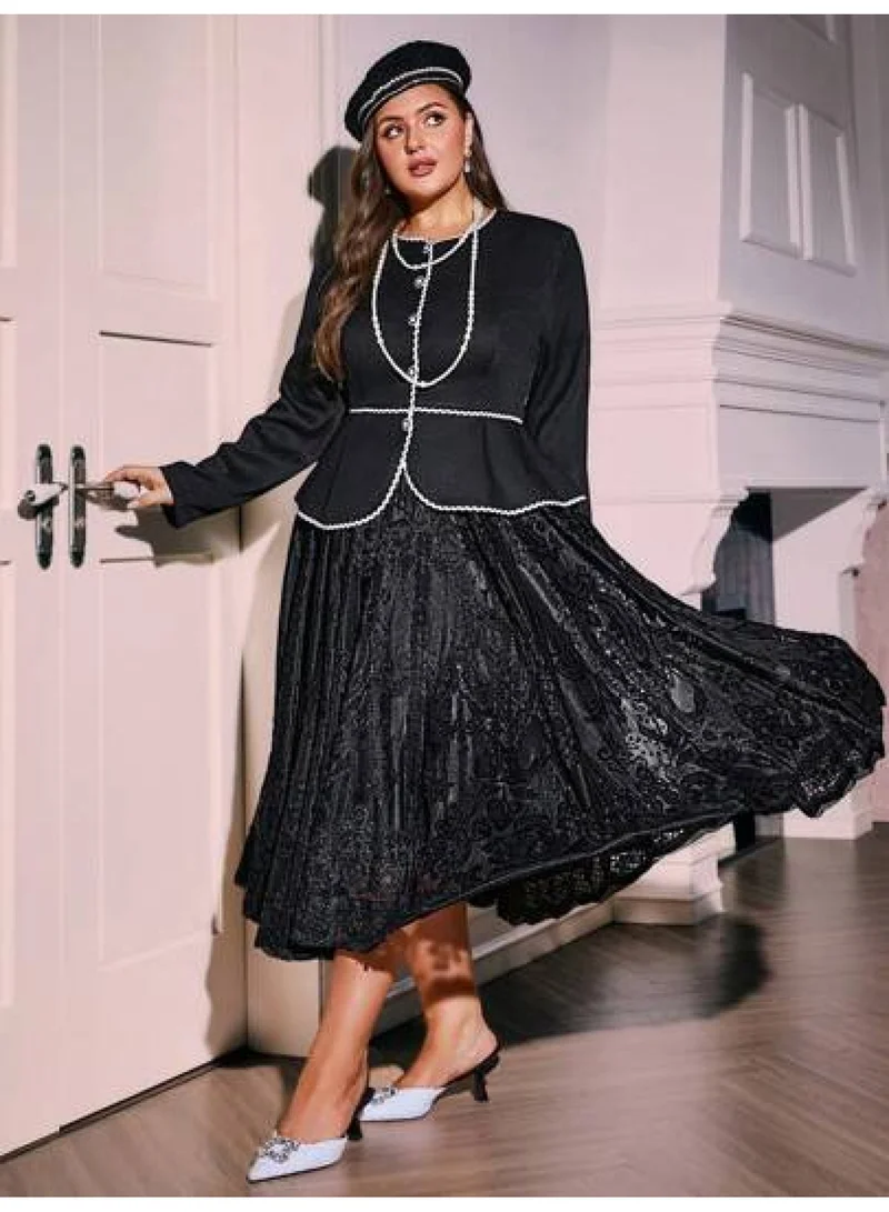 SIMPLEE The plus size two-piece set is a fashionable matching top and bottom, suitable for curvaceous women