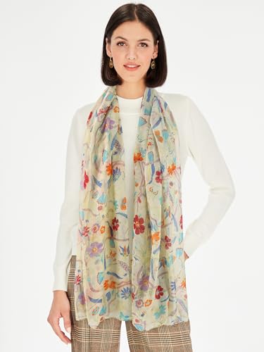 GERINLY Long Cream Scarfs for Women Lightweight Floral Birds Print Scarves Ladies Fashion Wrap Accessories (Cream) - Image 3