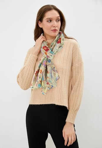 GERINLY Long Cream Scarfs for Women Lightweight Floral Birds Print Scarves Ladies Fashion Wrap Accessories (Cream) - Image 4