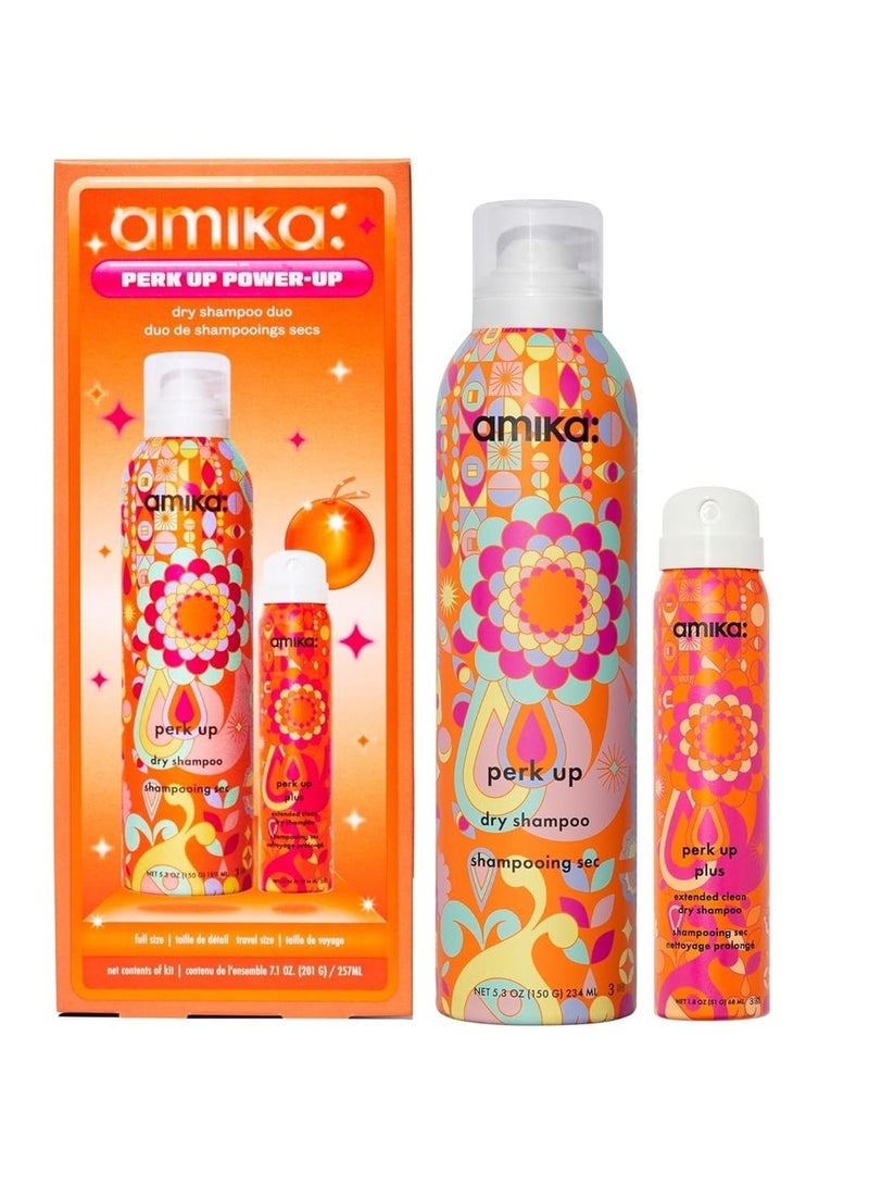 amika AMIKA Perk Up Power-Up Dry Shampoo Duo 7.1oz. (201g)/257ml - Talc-Free, Oil-Absorbing Dry Shampoo Set for Fresh, Voluminous Hair with Long-Lasting Oil Control - Image 1