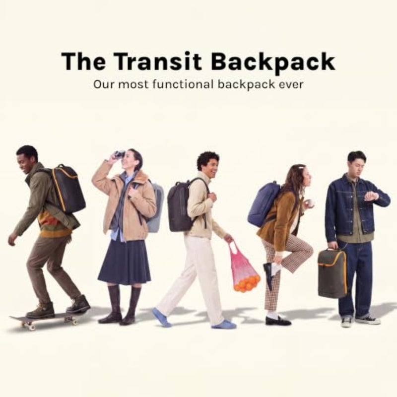 حقيبة ظهر Transit للجنسين للبالغين للتنقل اليومي، بوليستر متين، أسود أنيق، مقاومة للماء مع حافظة كمبيوتر محمول وبطانة مريحة - Image 2