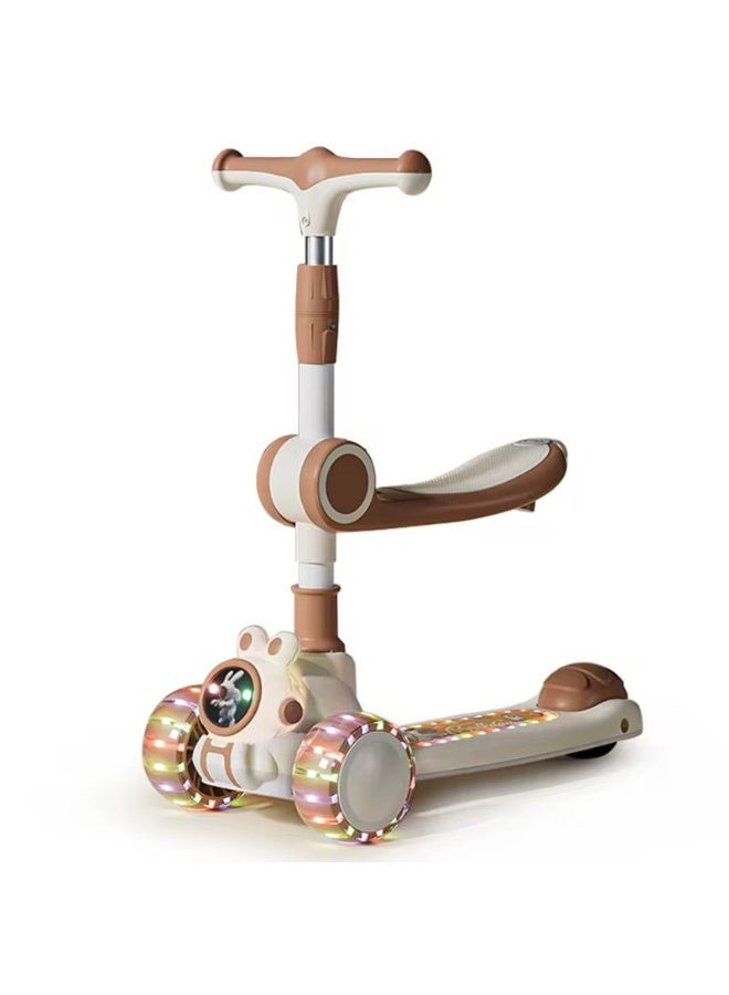 سكوتر للاطفال 3 في 1 مع موسيقى، ارتفاع قابل للتعديل 68-80 سم، مقعد قابل للازالة، مصابيح LED، تصميم قابل للطي، للاطفال الصغار من هابي كيدو - Image 1