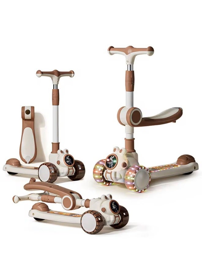 سكوتر للاطفال 3 في 1 مع موسيقى، ارتفاع قابل للتعديل 68-80 سم، مقعد قابل للازالة، مصابيح LED، تصميم قابل للطي، للاطفال الصغار من هابي كيدو - Image 3
