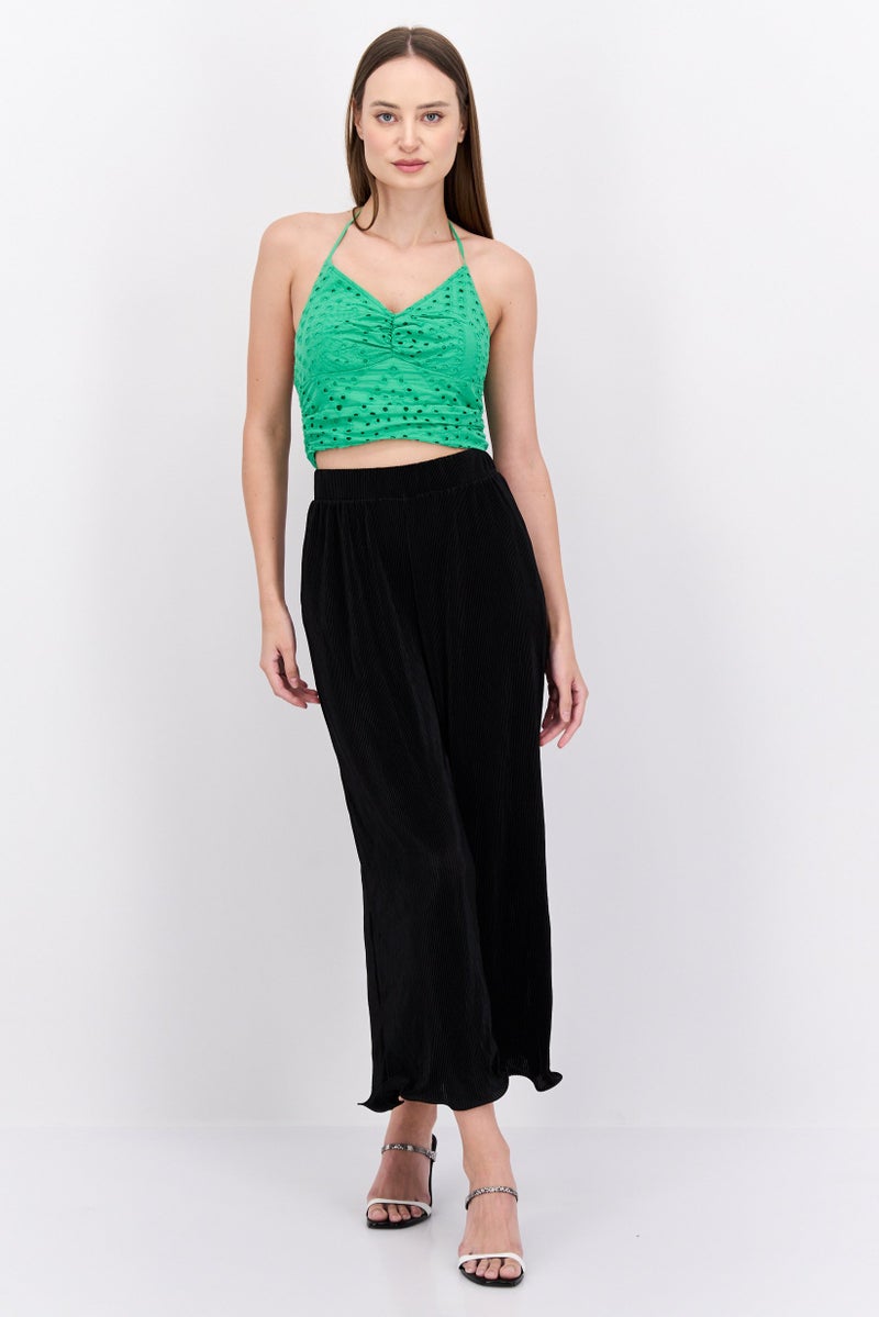 Reserved Women Halter Neck Sleeveless Eyelet Top, Green - Image 3