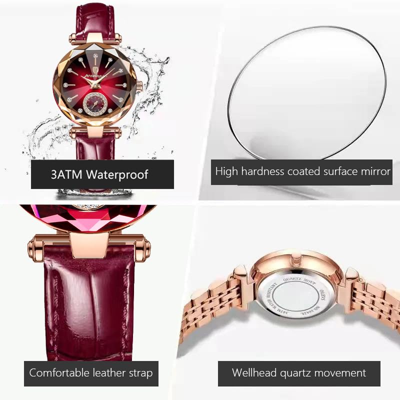 Gosasa Top Brand Luxury Women's Watch Diamond Dial Elegant Watch for Women Leather Quartz Fashion Ladies Wristwatch Waterproof Analog Display Stainless Steel - Image 5