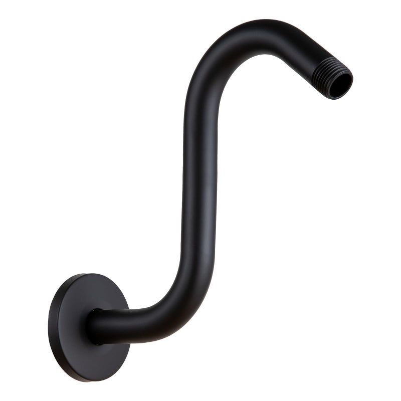 OFFO Shower Head Extension Arm 8 in Matte Black S Shaped Shower Arm with Flange High Rise Goose Neck Shower Extension