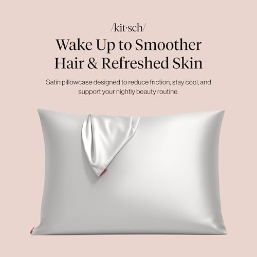 Kitsch Satin Pillowcase with Zipper for Hair Skin Softer Than Silk Pillow Cases Smooth Cooling Satin Pillow Case WrinkleFree Machine Washable Pillow Cases Standard Size 19x26 Silver - Image 3