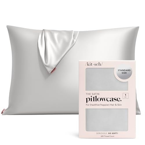 Kitsch Satin Pillowcase with Zipper for Hair Skin Softer Than Silk Pillow Cases Smooth Cooling Satin Pillow Case WrinkleFree Machine Washable Pillow Cases Standard Size 19x26 Silver - Image 1