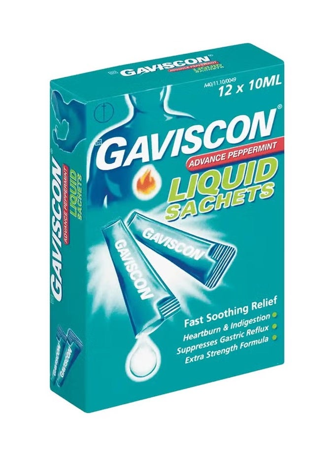 GAVISCON Advance Oral Sachets 10Ml For Indigestion And Heartburn Peppermint Flavour, Pack Of 12'S 