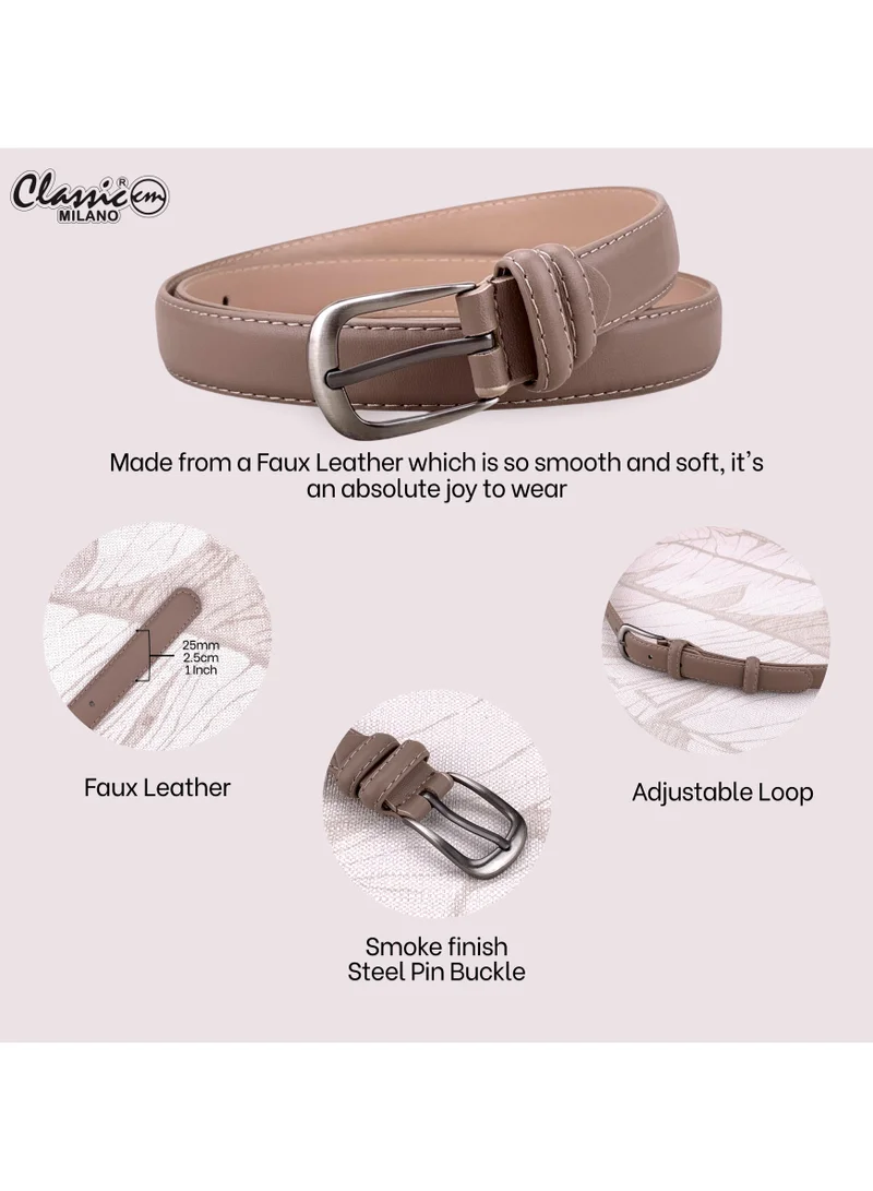 Classic Milano Dusky Brown (SGPU28) Classic Milano Women's Belt with Gift Box; Faux Leather Ladies Belt for Dresses, Jeans & Gowns; Stylish Womens Belt; Adjustable Girls Belt; Belt for Women | Full Length: 110 CM (Free Size - Fits up to the waist of 40 Inches / 100 CM) for Women | Best Price UAE