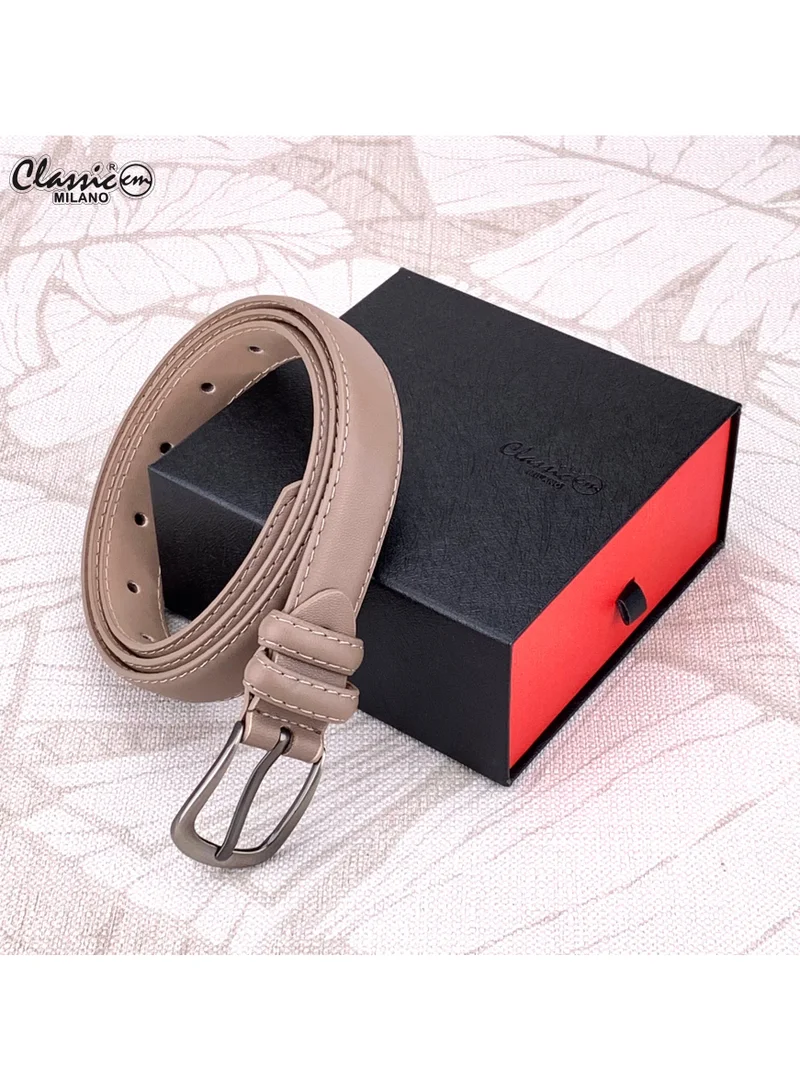 Classic Milano Dusky Brown (SGPU28) Classic Milano Women's Belt with Gift Box; Faux Leather Ladies Belt for Dresses, Jeans & Gowns; Stylish Womens Belt; Adjustable Girls Belt; Belt for Women | Full Length: 110 CM (Free Size - Fits up to the waist of 40 Inches / 100 CM) for Women | Best Price UAE