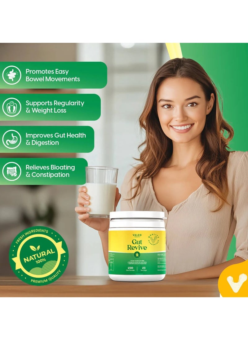 VALEO - Gut Revive Cleanse for Women & Men Prebiotics, Probiotics & Fiber for Digestive Health - 280g Powder - Image 1