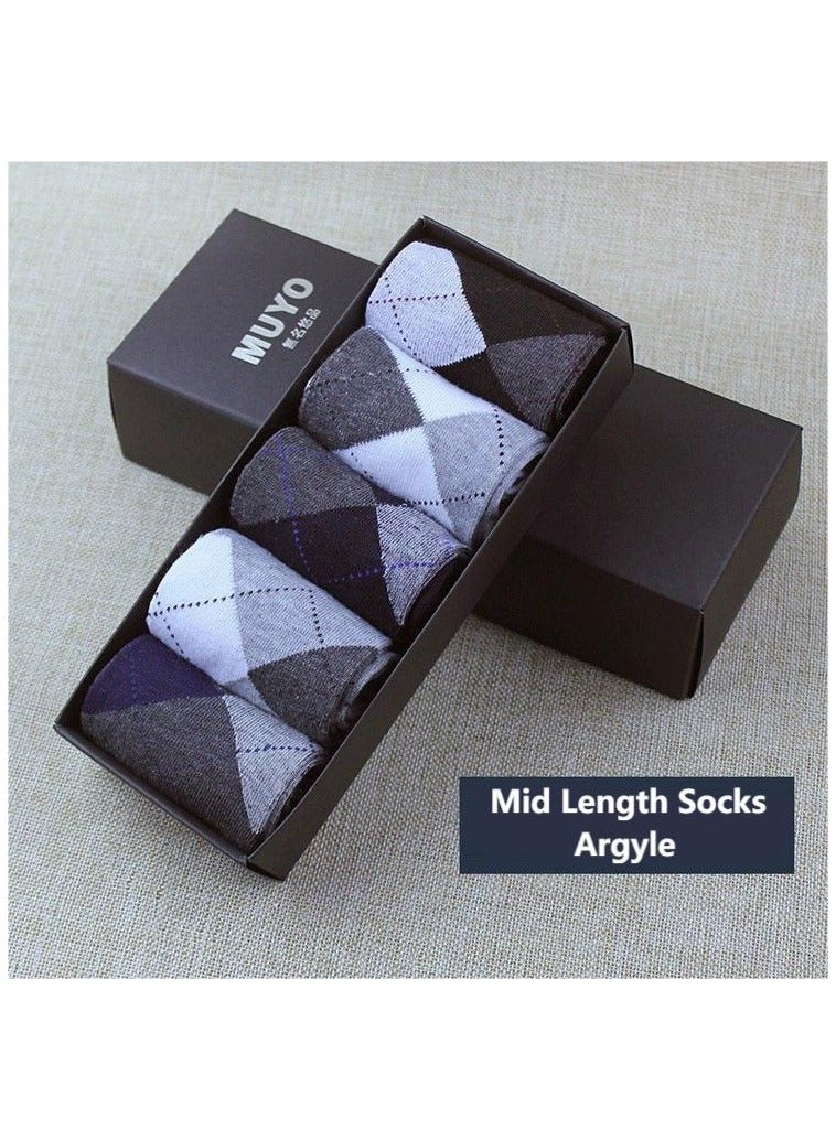 5 Pairs Of Boxed Men's Business Style Breathable Mid Length Socks 