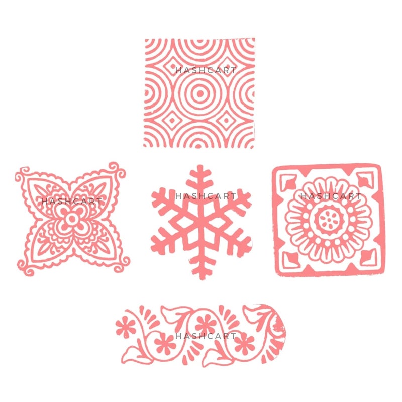 TWOGRAMS Square Shape Wooden Block Stamps- Wooden Blocks for Block Printing Stamp for Crafting on Fabric, Clay & Henna Tattoo, Wood Stamps for Saree | Set of 5 | - Image 3
