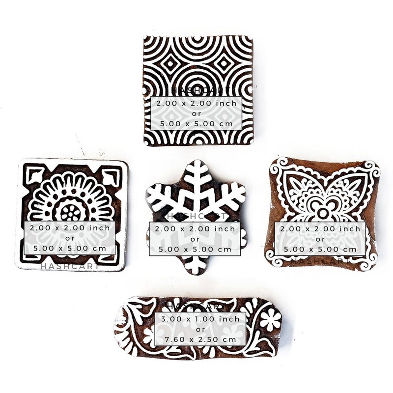 TWOGRAMS Square Shape Wooden Block Stamps- Wooden Blocks for Block Printing Stamp for Crafting on Fabric, Clay & Henna Tattoo, Wood Stamps for Saree | Set of 5 | - Image 4