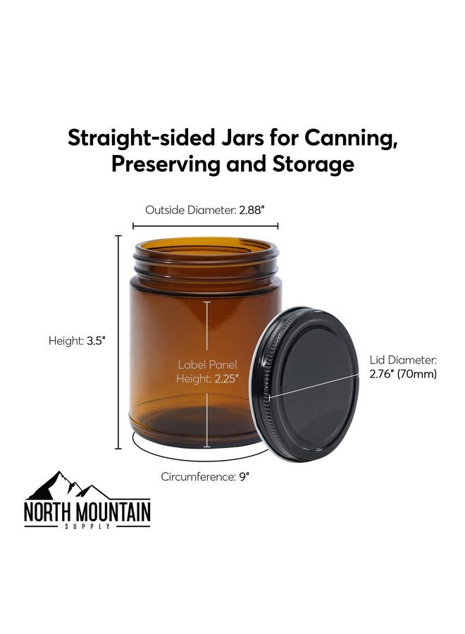North Mountain Supply 9 Ounce Amber Glass Straight Sided Mason Canning Jars - with 70mm Gold Metal Lids - Case of 12 - Image 2