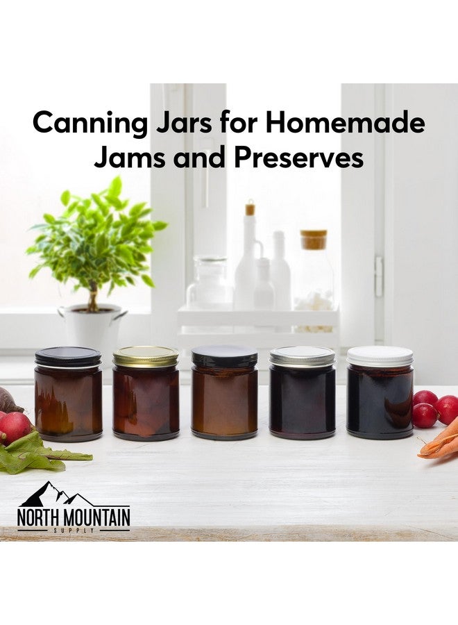 North Mountain Supply 9 Ounce Amber Glass Straight Sided Mason Canning Jars - with 70mm Gold Metal Lids - Case of 12 - Image 4