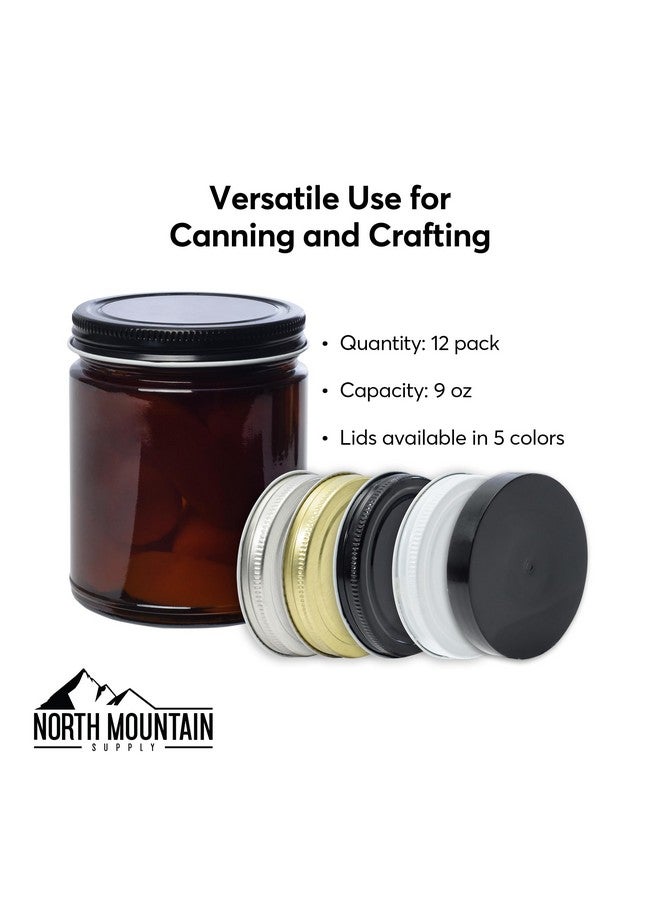 North Mountain Supply 9 Ounce Amber Glass Straight Sided Mason Canning Jars - with 70mm Gold Metal Lids - Case of 12 - Image 3