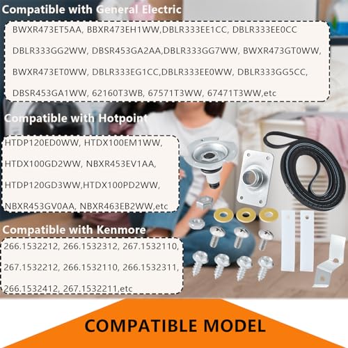 Cykemo WE25X205 WE25M40 Dryer Drum Bearing Replacemnt Kit Contains WE12M29 Drum Drive Belt WE1M333 Drum Bearing Slide - Compatible With GE Hotpoint Replaces AP2619300,784658,PS267529 - Image 5