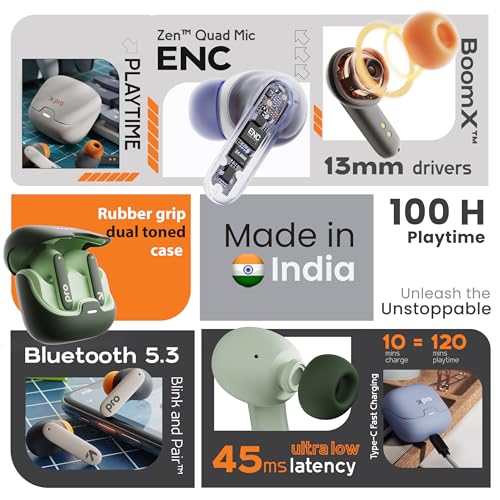 GOBOULT Z40 True Wireless in Ear Earbuds with 60H Playtime, Zen™ ENC Mic, Low Latency Gaming, Type-C Fast Charging, Made in India, 10mm Rich Bass Drivers, IPX5, Ear Buds TWS (Lavender) - Image 3
