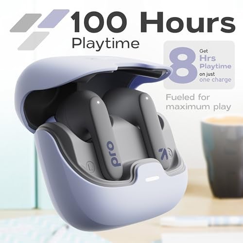 GOBOULT Z40 True Wireless in Ear Earbuds with 60H Playtime, Zen™ ENC Mic, Low Latency Gaming, Type-C Fast Charging, Made in India, 10mm Rich Bass Drivers, IPX5, Ear Buds TWS (Lavender) - Image 4