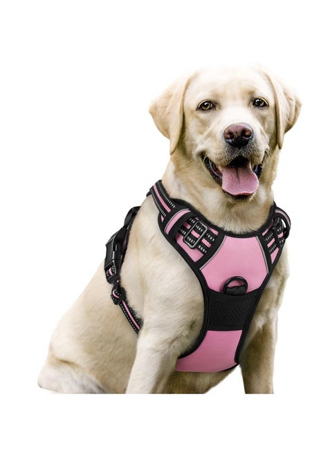 rabbitgoo Dog Harness No Pull with 2 Leash Clips, Adjustable Soft Padded, Reflective Oxford No Choke Pet Vest with Easy Control Handle for Large Dogs, Pink, L