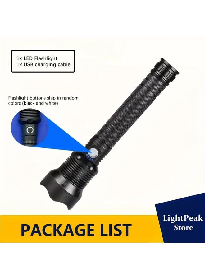 Black USB C Rechargeable Tactical Flashlight Zoomable 5 Modes Power Display - Image 1