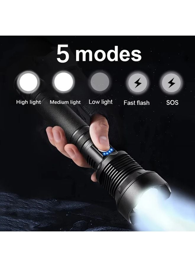 Black USB C Rechargeable Tactical Flashlight Zoomable 5 Modes Power Display - Image 4