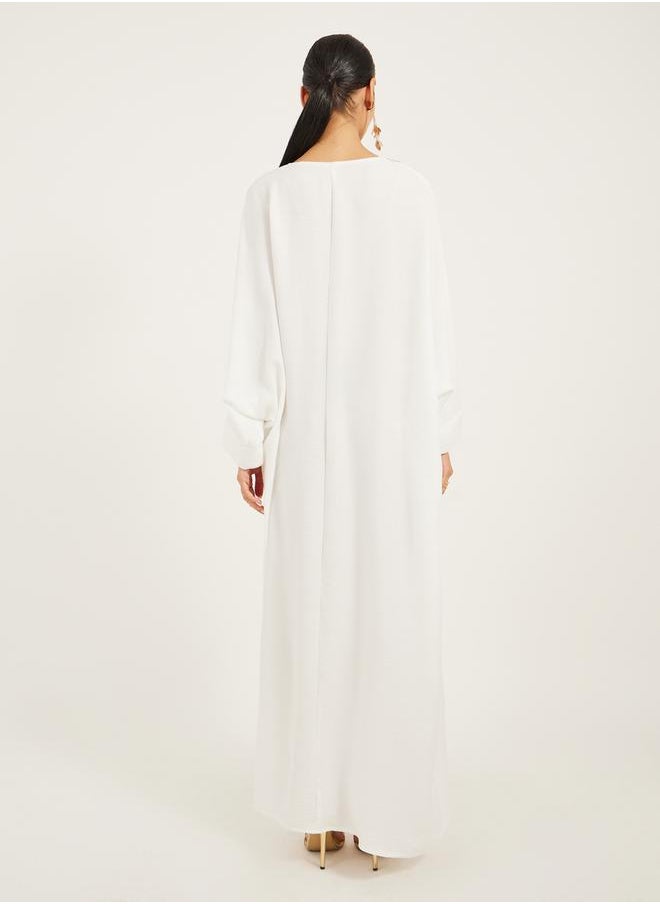 Styli Embroidered V-Neck Batwing Sleeve A-Line Jalabyia  - Image 5