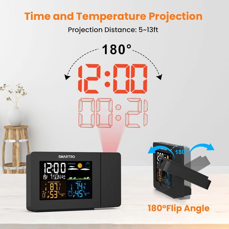 SMARTRO SC91 Projection Alarm Clock for Bedrooms with Weather Station, Wireless Indoor Outdoor Thermometer, Temperature Humidity Monitor Gauge Hygrometer - Image 3