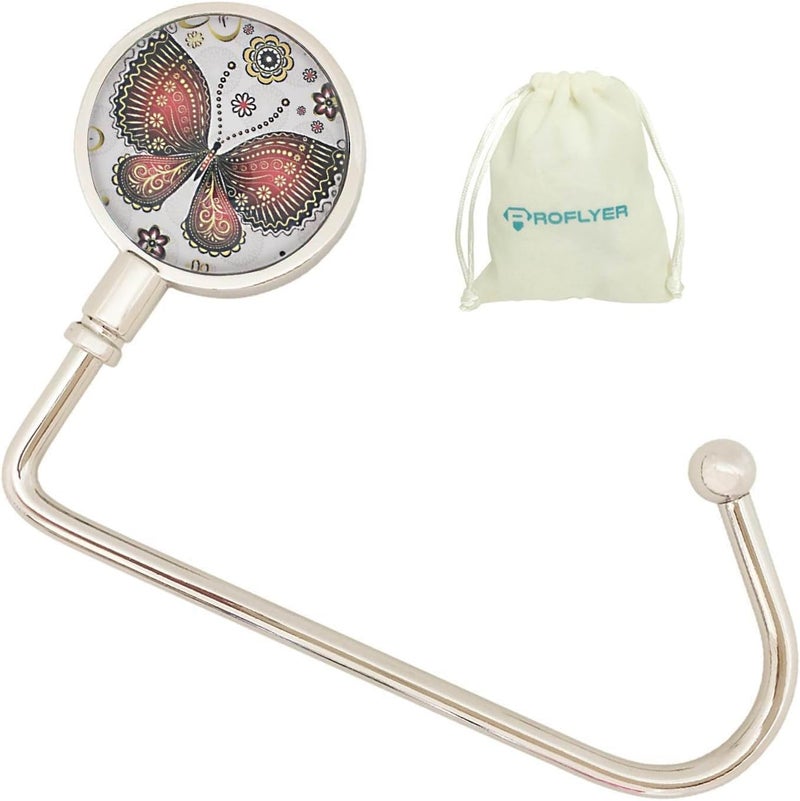 ROFLYER Purse Hook Hanger for Table Bar Handbag Hanger Safer Cleaner Bag Table Hanger with Velvet Pouch (Butterfly 02) - Image 1